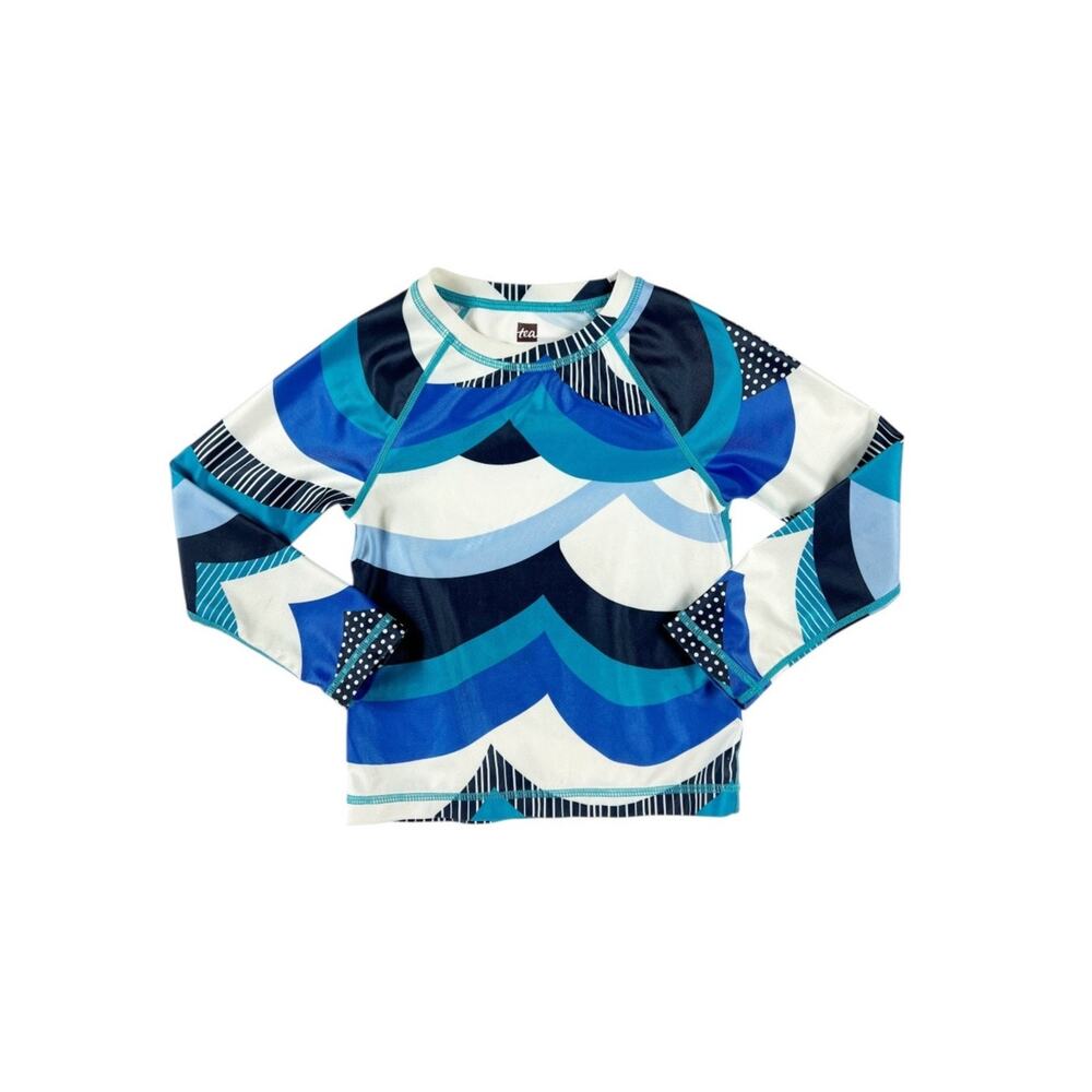 Tea Collection Long Sleeve Swim Rash Guard Blue Wave Print Portugal Girls Size 3